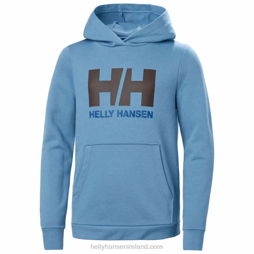 SHARP GREEN/AZURITE 8V222F2500 Helly-Hansen JUNIORS' HH LOGO HOODIE 2.0