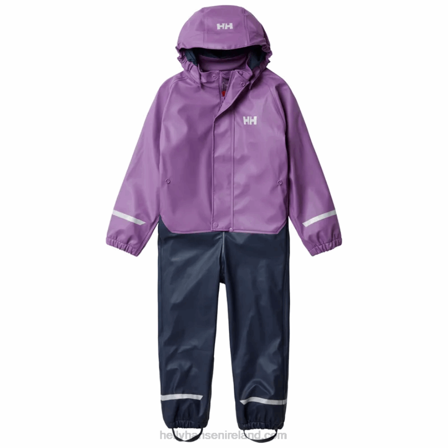 NAVY 8V222F2312 Helly-Hansen KIDS' BERGEN FLEECE-LINED RAIN SET