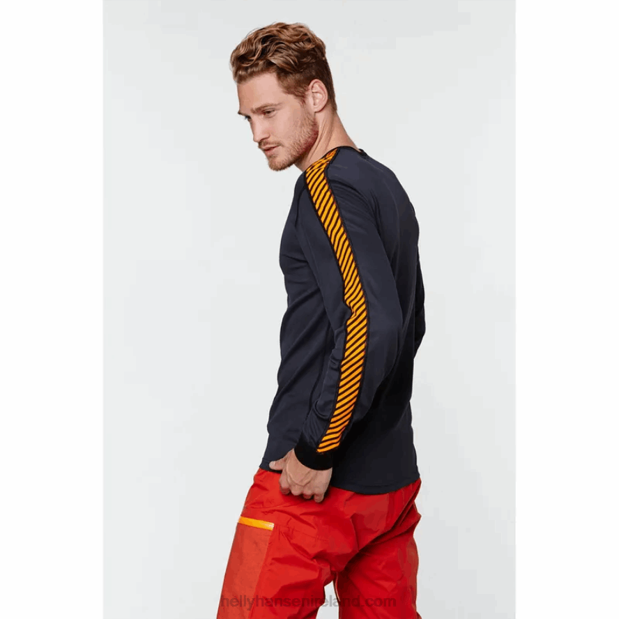 BLACK 8V222F1046 Helly-Hansen MEN'S HH LIFA STRIPE LONG-SLEEVE CREW BASE LAYER