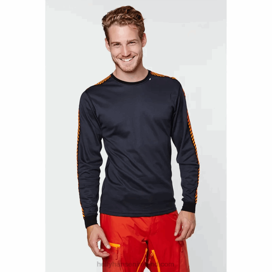 BLACK 8V222F1046 Helly-Hansen MEN'S HH LIFA STRIPE LONG-SLEEVE CREW BASE LAYER