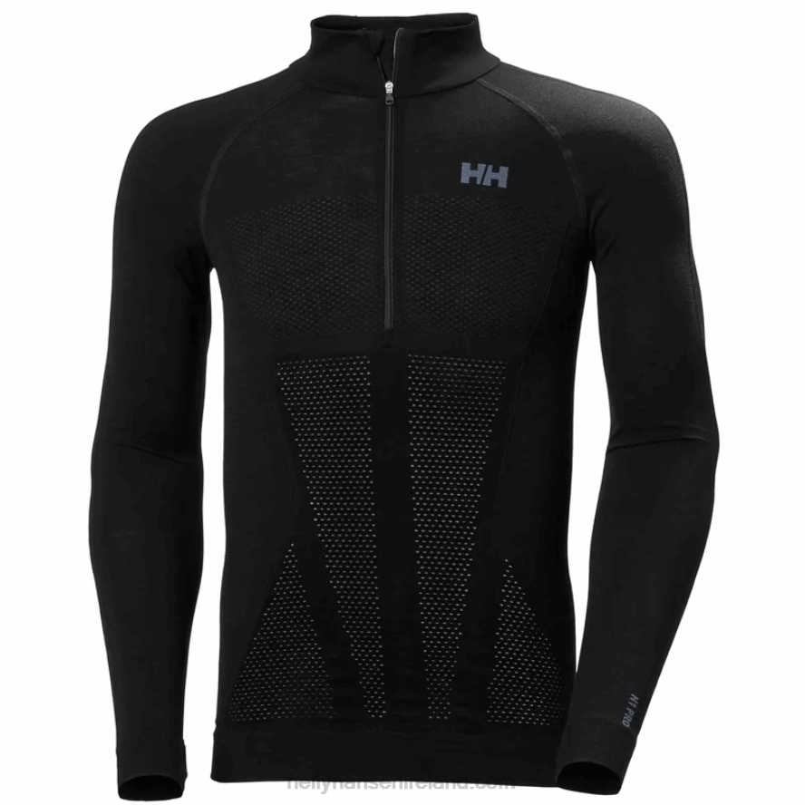 BLACK 8V222F1058 Helly-Hansen MEN'S H1 PRO LIFA SEAMLESS HALF-ZIP BASE LAYER