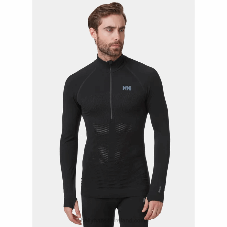 BLACK 8V222F1058 Helly-Hansen MEN'S H1 PRO LIFA SEAMLESS HALF-ZIP BASE LAYER