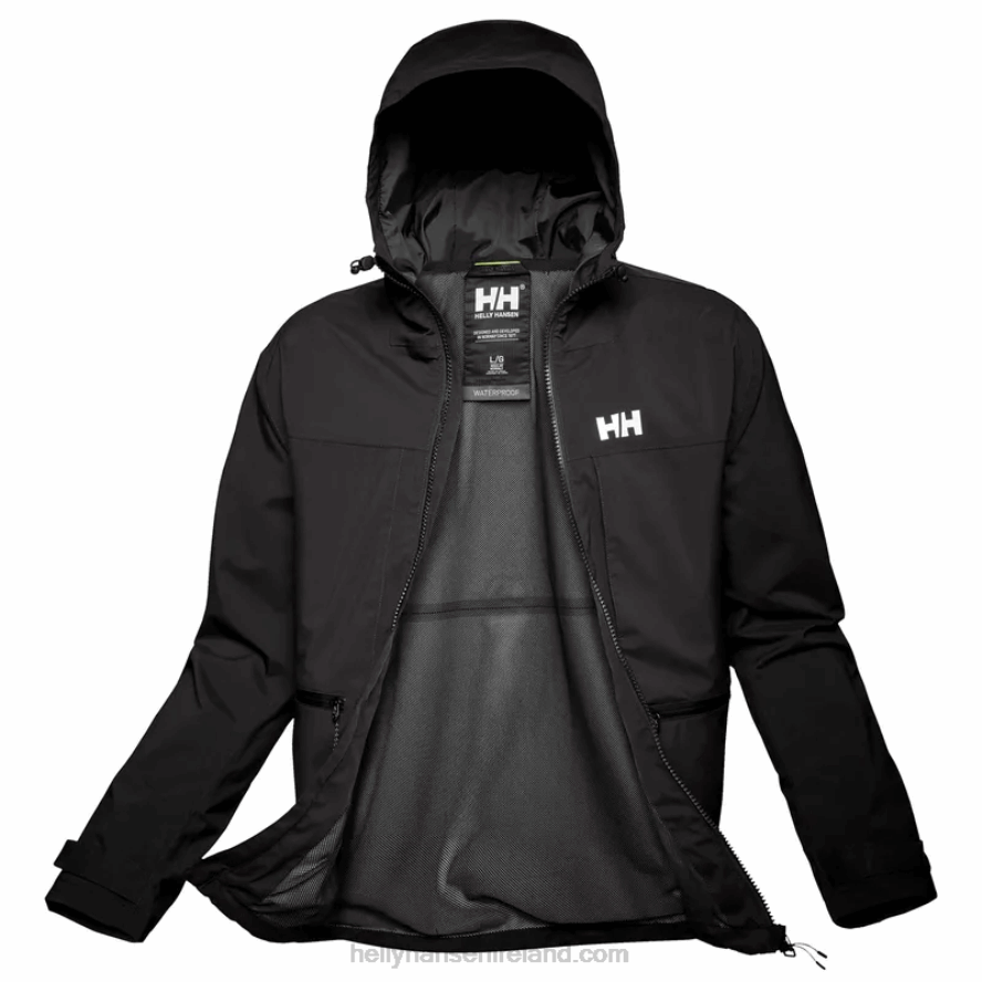 BLACK 8V222F232 Helly-Hansen MEN'S MOVE HOODED RAIN JACKET
